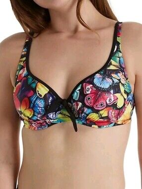 NWT Pour Moi Women's Underwire Butterfly Print Swimsuit Top Size US 38G.